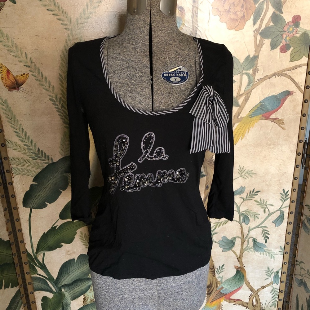 Black WHBM 3/4 Sleeve “la femme” Blouse